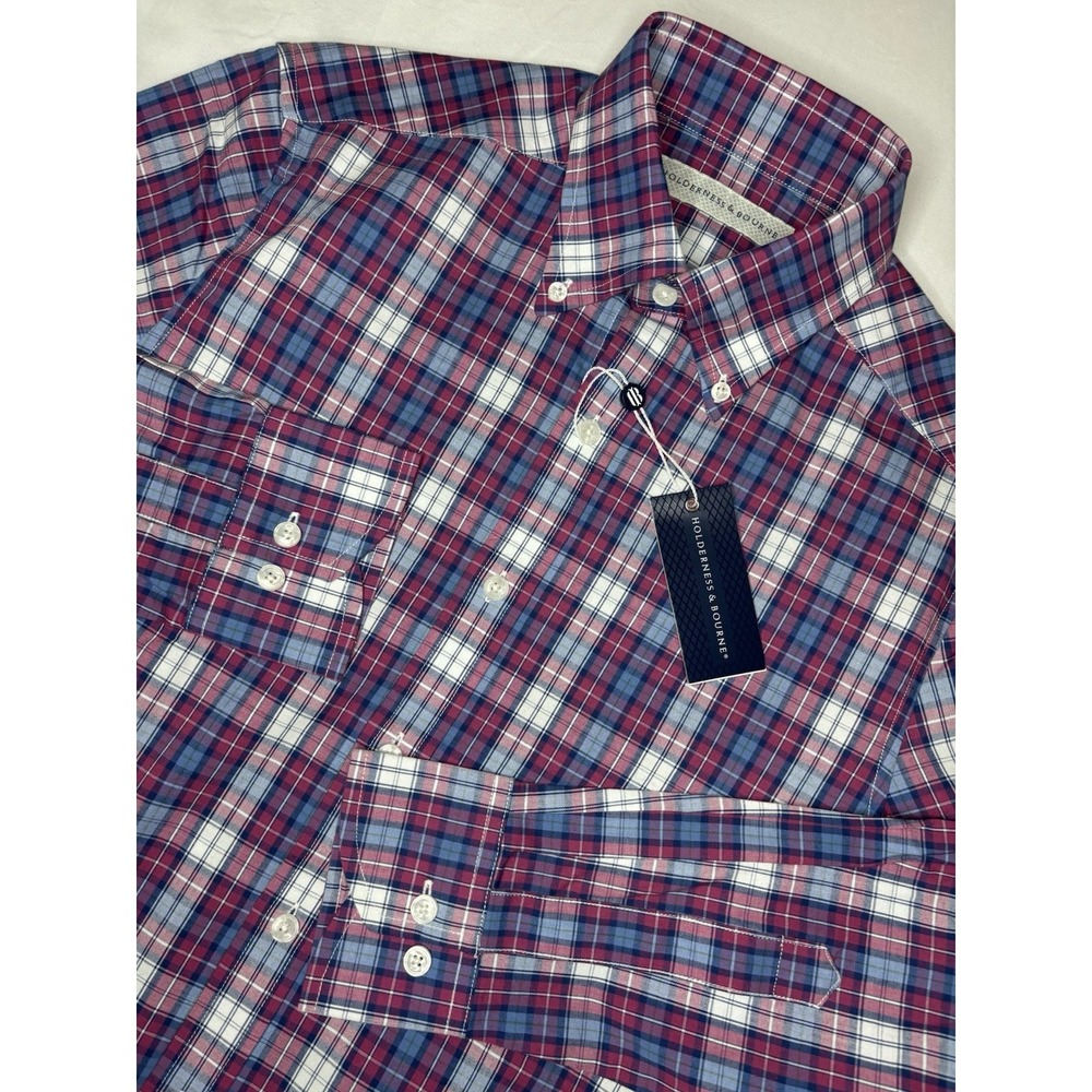 Holderness & Bourne The Andrews Shirt Tailored Fit Stretch Red Plaid Small NWT